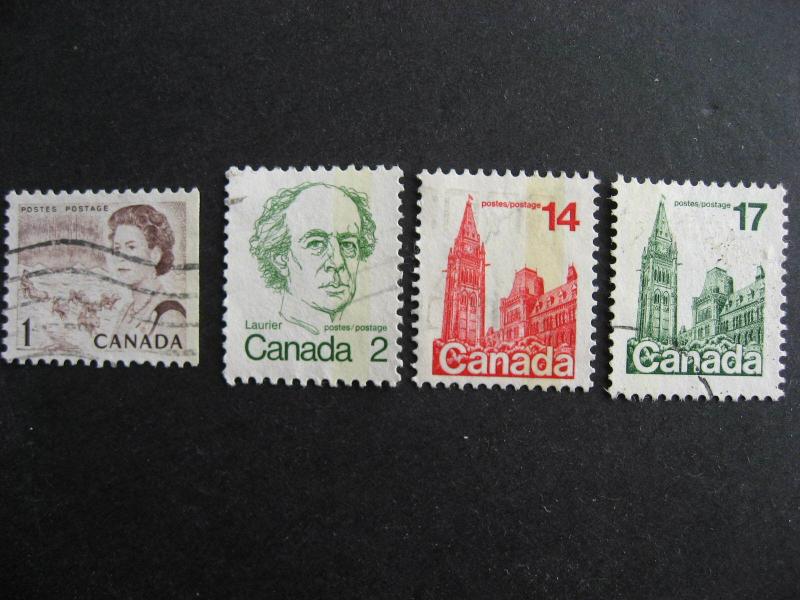 Canada 4 used stamps with clear one bar tag errors, check them out!