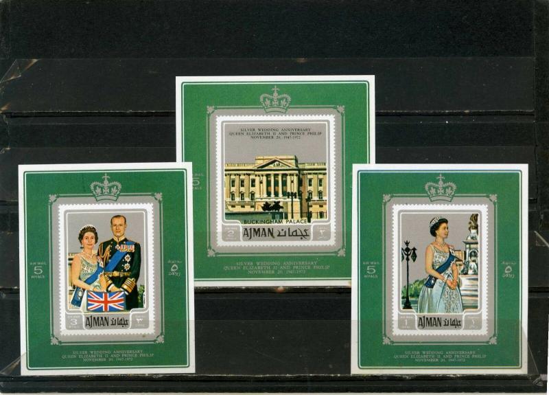 AJMAN 1971 SILVER WEDDING SET OF 3 DELUXE S/S MNH