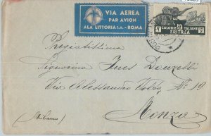 75609 - ERITREA - Postal History -  AIRMAIL COVER to ITALY  1940 - Ala Littoria