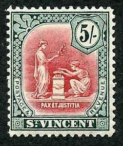 St Vincent SG119x 5/- Wmk Mult Crown CA REVERSED M/M (tiny corner crease) Cat 25