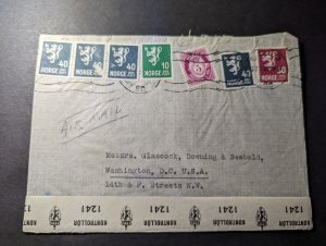 1945 Censored Norway Airmail Cover Oslo to Washington DC USA Glascock Downing