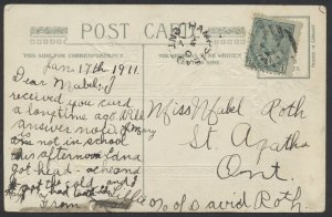 1912 Hampstead (Perth) Ont Split Ring Postmark On New Years PC