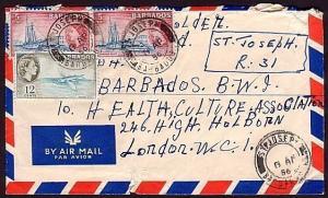 BARBADOS 1958 cover ST JOSEPH cds : hand drawn registration mark