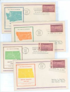 US 858 1939 3c 50th Anniversary of Four States on Four addressed, typed FDCs with matching Fidelity Cachets and Official State C