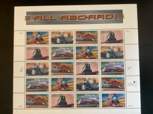 US Scott #3333-37 sheet of 20 33-cent stamps All Aboard MNH Face $6.60