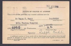 1943 WAR DEPT CAMP MOODY WIS NOTICE OF ADDRESS CHANGE, OFFICIAL BUSINESS