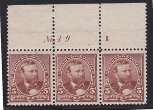 223 VF-OG never hinged Plate # str. of 3 Top nice color cv $ 750 ! see pic !