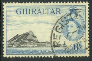 GIBRALTAR 1953 QE2 6d Black & Pale Blue (1953) SG No. 153 / Sc 140  VFU