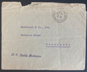 1942 Bretigny France Cover To Waterloo House Occupied Guernsey Channel Island