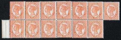 Queensland SG210 1d orange-red Irregular Block of 13 U/M 