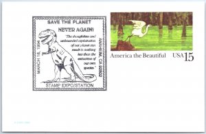 US POSTAL CARD PICTORIAL CANCEL SAVE THE PLANET NEVER AGAIN! ANAHEIM CALI 1994