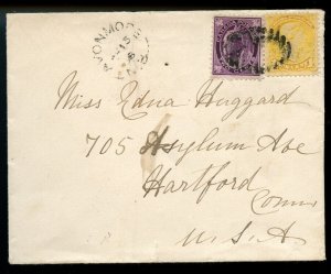 ?AVONMORE, N.B. 1898 Small Queen / Maple Leaf combo to USA cover Canada