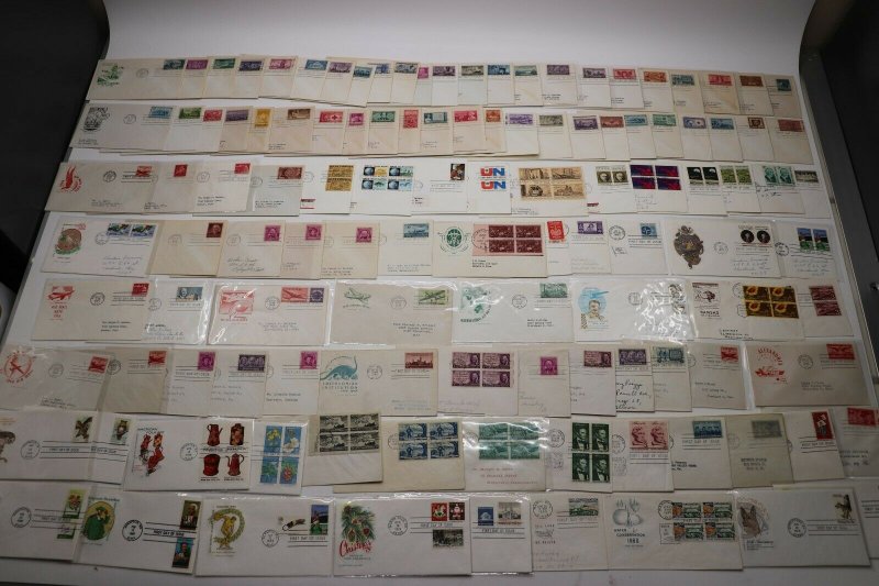 US HF House Farnam Color Cachet FDC lot 100+1940-1950s Commemoratives addressed