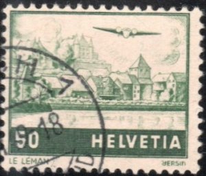 Switzerland C29 - Used - 50c Lake Geneva / Plane (1941) (cv $0.55)