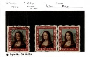 Germany, Postage Stamp, #687 Pair & Single Used, 1952 Mona Lisa (AJ)