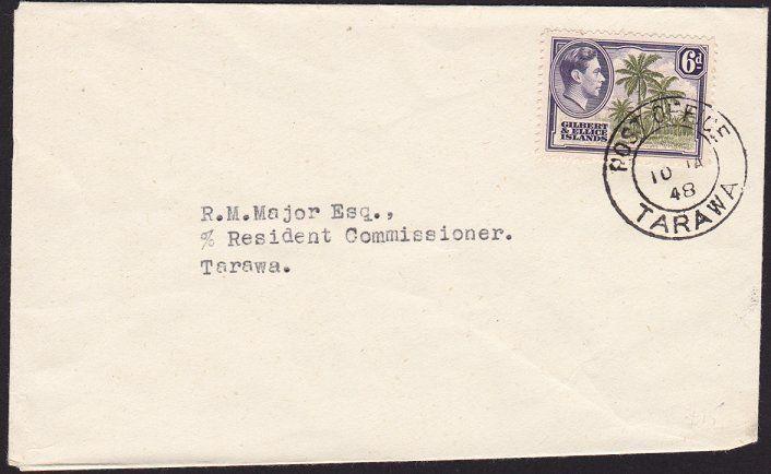 GILBERT & ELLICE IS 1948 GVI 6d on cover POST OFFICE / TARAWA cds..........68821