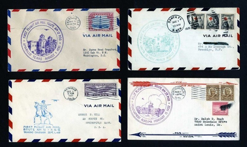 4 different First Flight covers dated 1931 to 1932 - Lot # 1