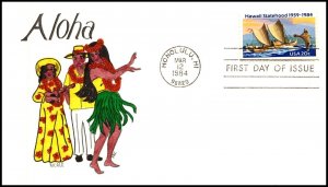 Scott 2080 - 20 Cents Hawaii Statehood - Ricale Hand Painted FDC