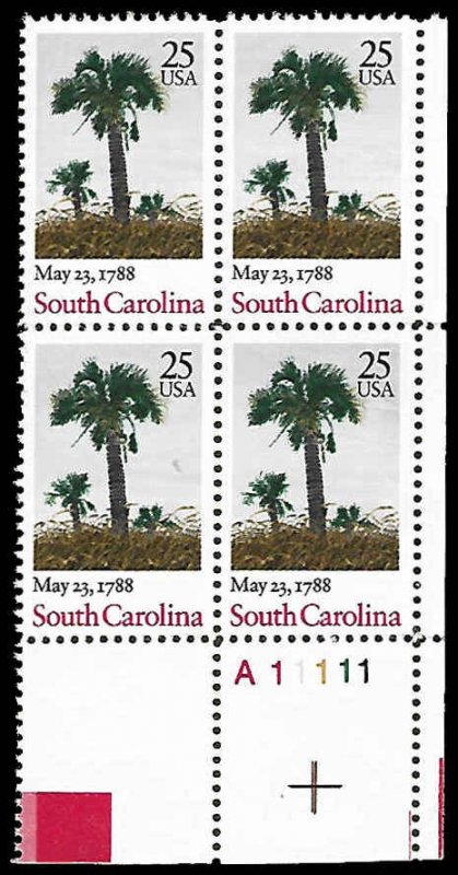 PCBstamps    US #2343 PB $1.00(4x25c)South Carolina Statehood, MNH, (PCB-4a)