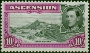 Ascension 1944 10s Black & Bright Purple SG47b P.13 Fine MNH