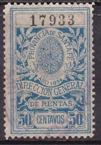 Argentina Revenue Stamp Forbin #116 Dir. Gen. Rentas Santa Fe 1894 50c. Used.