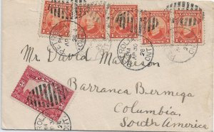 1928 Petrolia, Canada to Barranca, Colombia 5 x 1c & 3c Confederation (56842)
