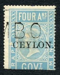 Ceylon Telegraph SGT2 4a India opt Ceylon with Colombo cancel Cat 48 pounds