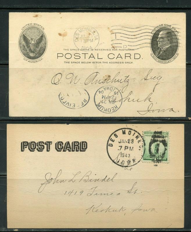 US POSTAL HISTORY OF IOWA LOT OF 17 POSTCARD & PPC MINT/USED 1895-1942 AS SHOWN 