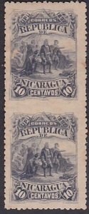 NICARAGUA 1892 10c Columbus pair IMPERF BETWEEN unused.....................A2537