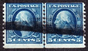 US 458 5c Washington Used Line Pair SCARCE! Fine SCV $250