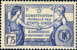 FRANCE - 1937 - Yv.357/Mi.362 1fr75 150è Ann de la Constitution Américaine Neuf*