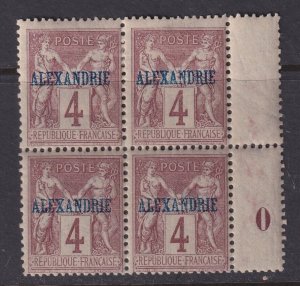 Alexandria (French Offices), Scott 4 (Yvert 4), MNH/HR block of four