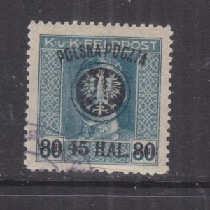 POLAND, 1918 Lublin overprint, 45h. on 80h. Blue with Bars, used.