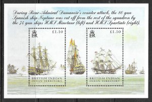 BRITISH INDIAN OCEAN TERRITORY Sc 297-303 NH SET+S/S OF 2005 - SHIPS - WAR 