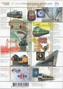 Netherlands 2014 175 ann Dutch railways set of 10 stamps in block / sheetlet MNH