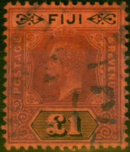 Fiji 1914 £1 Purple & Black-Red SG137 Good Used Fiscal Cancel