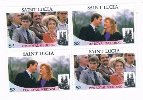 St Lucia 840a-b Pair MNH Blk 4 Royal Wedding 1986 (S0144)