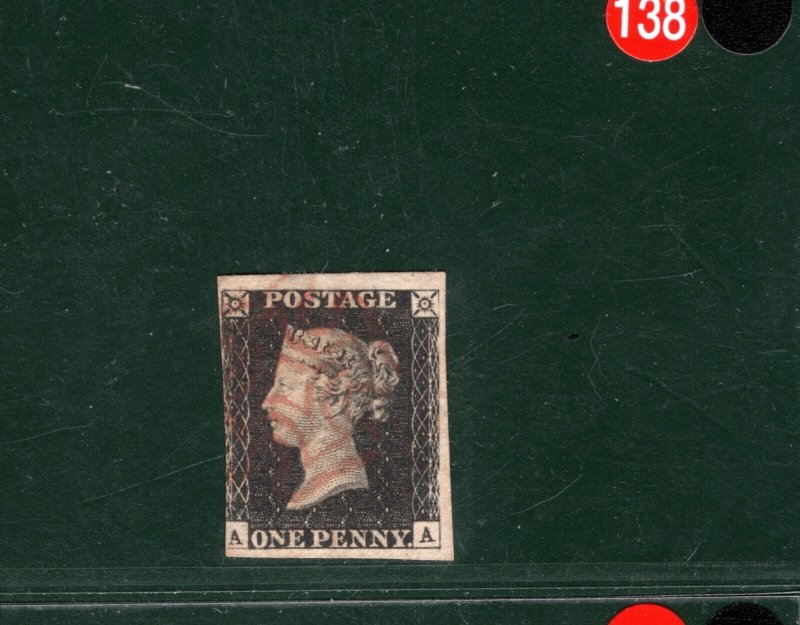 GB PENNY BLACK QV 1840 SG.2 1d Plate 6 (AA)* UNLISTED Re-Entry? STATE 2? REDB138