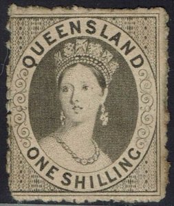 QUEENSLAND 1862 QV CHALON 1/- NO WMK ROUGH PERF 13 