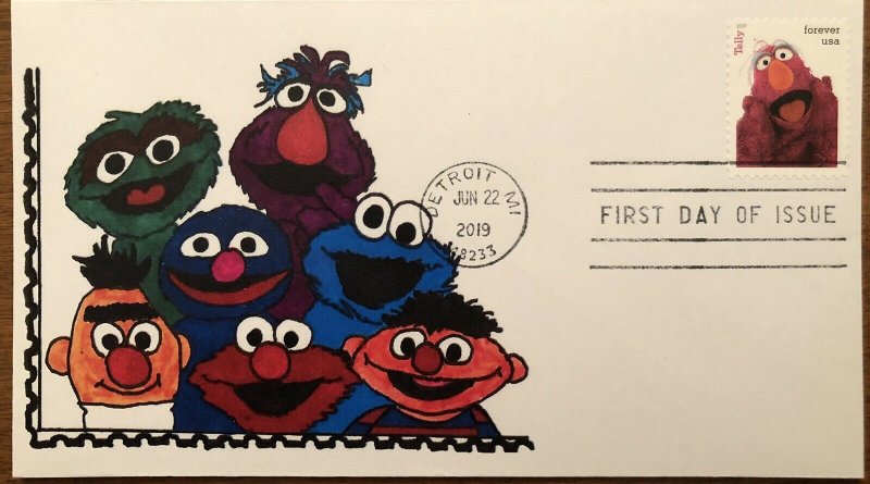 2019 Sesame Street FDC Telly Laser Cachet Cookie Ernie Elmo Bert