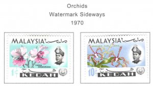 MALAYSIA Kedah Scott 106b, 110a MH* Orchid 1970 sideway watermarks