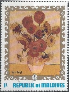 Maldive Islands 420 (mnh) 1 l flower painting by van Gogh (1973)