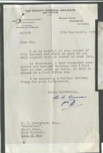 GB NORTHERN IRELAND LETTER County Donegal Railways samwells-covers] 1959 MS82