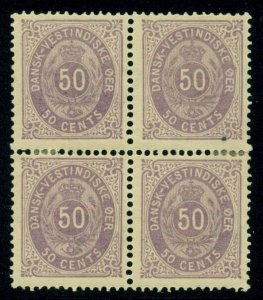 DANISH WEST INDIES #13 (13a), 50 cent violet, pr. I, og, hinged, Block of 4