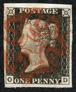 Penny Black (OD) Plate 1a Very Fine Four Margins