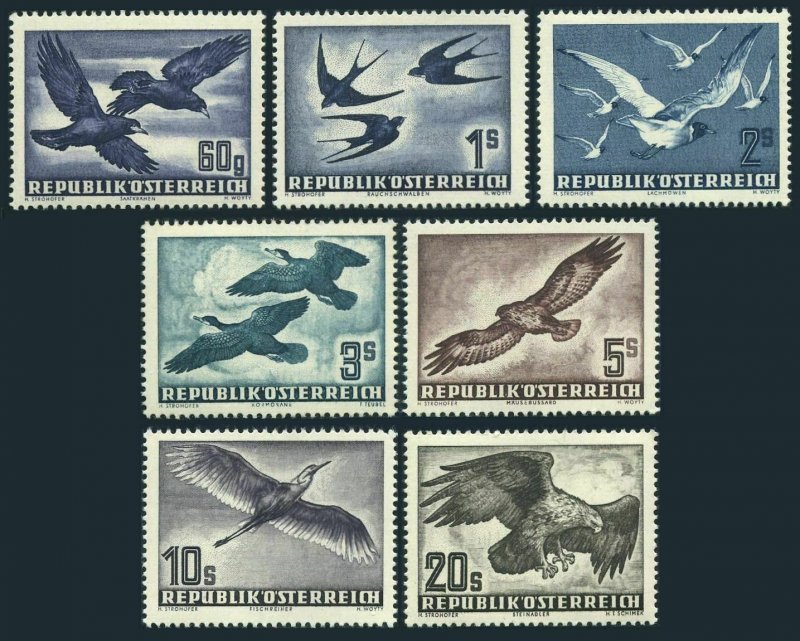 Austria C54-C60,MNH.Michel 955-956. Birds 1950-53.Rooks,Gray heron,Buzzard,Eagle