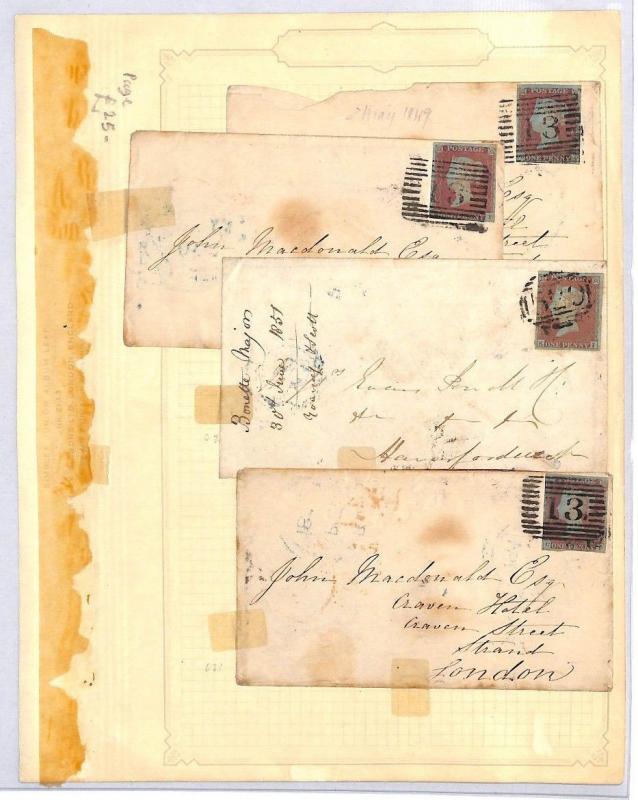 AQ89 1850s GB OLD TIME ALBUM PAGE Penny Red Covers{4} DEEP SHADES ex Collection 