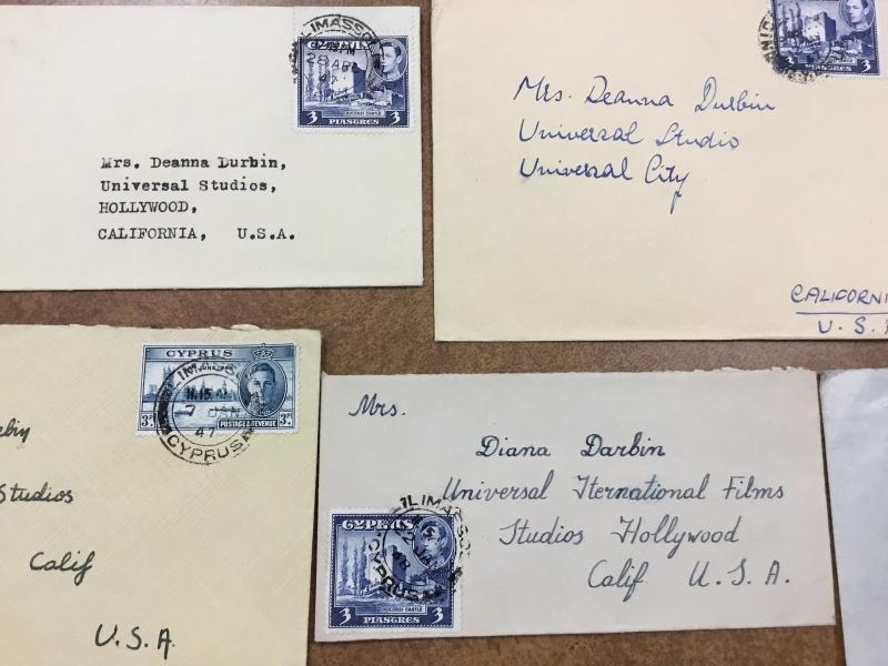 {BJ STAMPS} 5 1947 to 49 CYPRUS covers Fan mail  to Deanna Durbin George VI