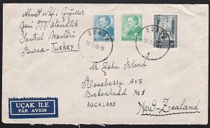 TURKEY 1956 commercial airmail cover Bursa to New Zealand..................A6109