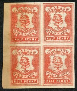 CD21 1/2d Dull Scarlet Glasgow Circular Delivery Block 4 Unmounted Mint
